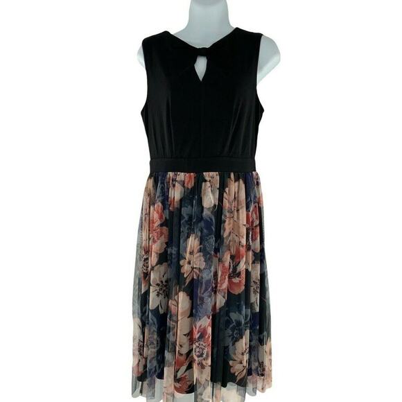 Candalite Dress Womens Sz Small Black Top Keyhole Sleeveless Floral Stretch Maxi - Picture 1 of 7